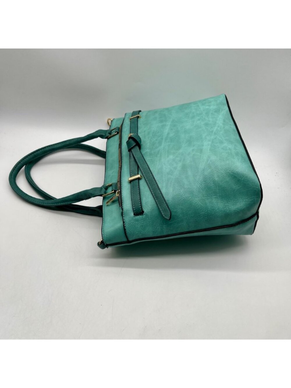 Aqua Blue Faux Leather Satchel Bag - Picture 3 of 11